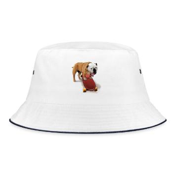 Niedlicher Bulldogge auf Skateboard - Bucket Hat - Weiß/Navy - Vorne