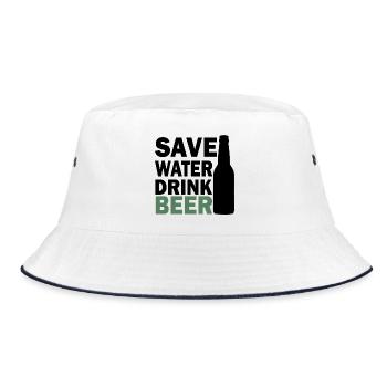 Hops and Barley Beer Illustration - Bucket Hat - white/navy - Front