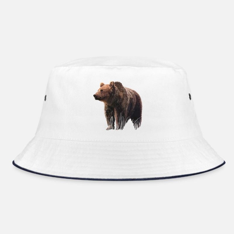Realistic bear illustration on textile Bucket Hat