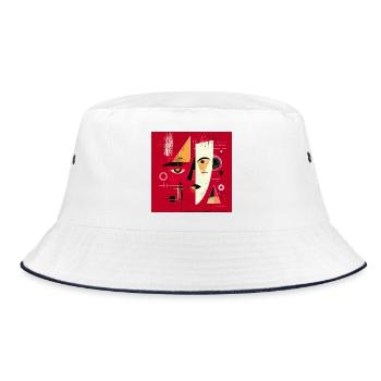 Contemporary Abstract Face in Red - Bucket Hat - white/navy - Front