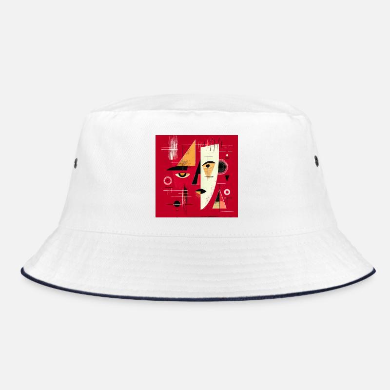 Contemporary Abstract Face in Red - Bucket Hat - white/navy