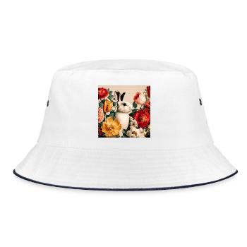 Elegant floral bunny in a lush garden - Bucket Hat - white/navy - Front