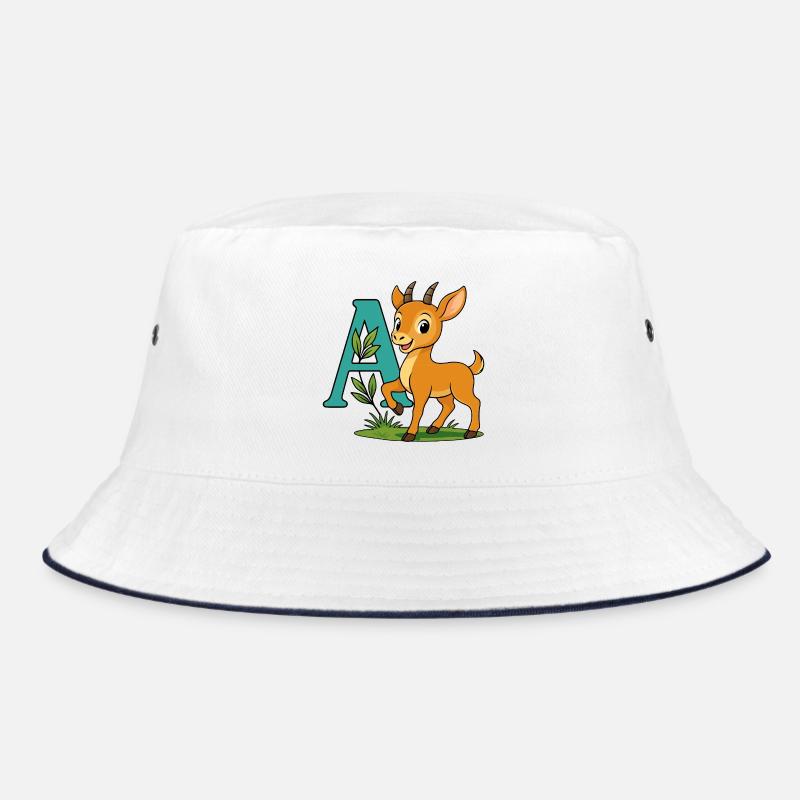 Kindliche Antilope mit dem Buchstaben A - Bucket Hat - Weiß/Navy
