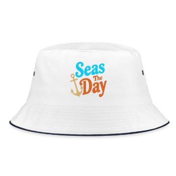 Seas The Day - Anker-Symbol - Bucket Hat - Weiß/Navy - Vorne