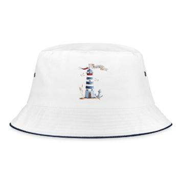 Leuchtturm mit Meerestieren und Banner - Bucket Hat - Weiß/Navy - Vorne