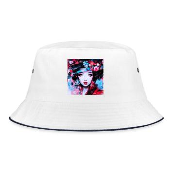 Urbane Porträts, inspiriert von digitaler Kunst - Bucket Hat - Weiß/Navy - Vorne