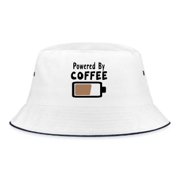 Powered By Coffee - Kaffee Statement Spruch - Bucket Hat - Weiß/Navy - Vorne