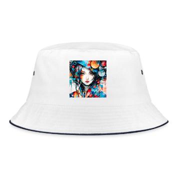 Colorful Digital Abstract Girl Portrait - Bucket Hat - white/navy - Front