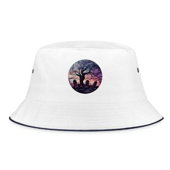 Geometric Ghost Tree at Sunset - Bucket Hat - white/navy - Front
