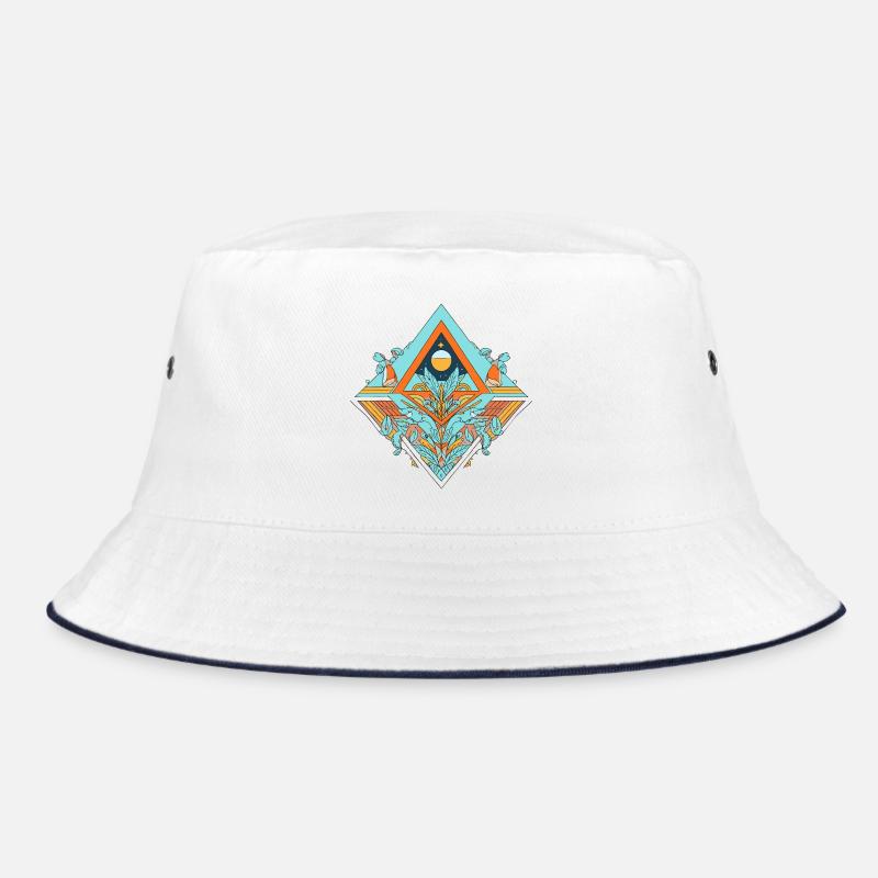 Celestial Dreamscape Geometrisches Design - Bucket Hat - Weiß/Navy