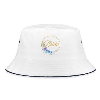 Team Bride! Circle, Floral, Blue, Purple, Gold - Bucket Hat - white/navy - Front
