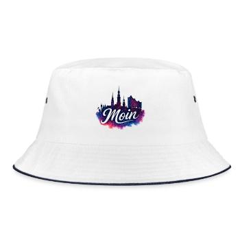 Hamburg Mystische Skyline Galaxieeffekt  - Bucket Hat - Weiß/Navy - Vorne