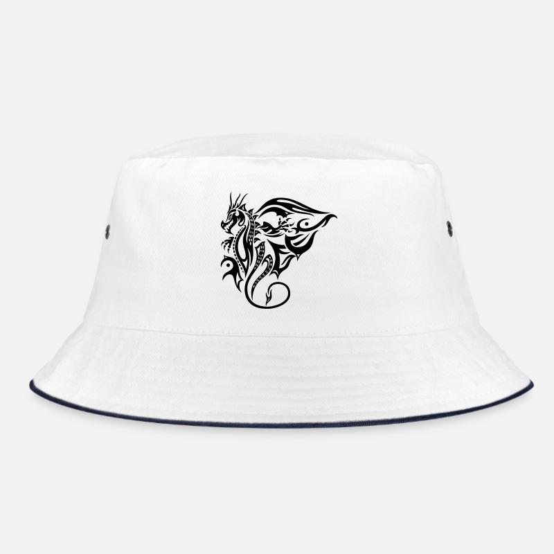 Seitlicher Tribal Drache Design mit Flügel - Bucket Hat - Weiß/Navy