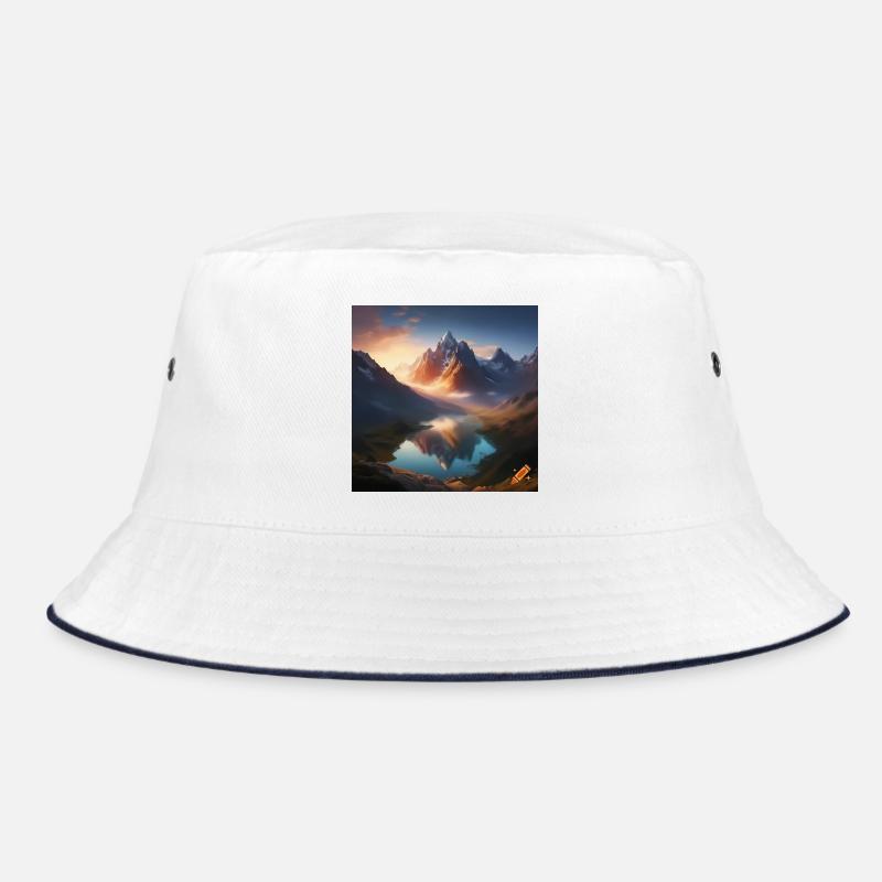 Snow-capped mountains at sunset Bucket Hat