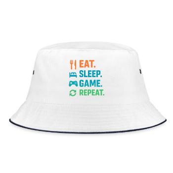 Lifestyle Motto Design für Gamer und Freizeit - Bucket Hat - Weiß/Navy - Vorne