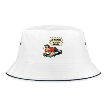 Funny Retro Gym Comic – Plank Struggle - Bucket Hat - white/navy - Front