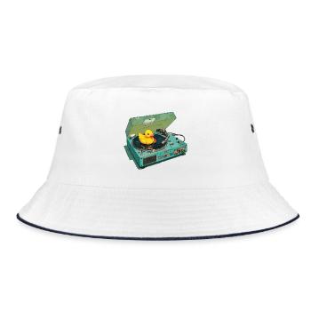 Rubber duck on record player - Bucket Hat - white/navy - Front