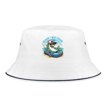 Anglerfisch auf Karton mit Hut und Sonnenbrille - Bucket Hat - Weiß/Navy - Vorne