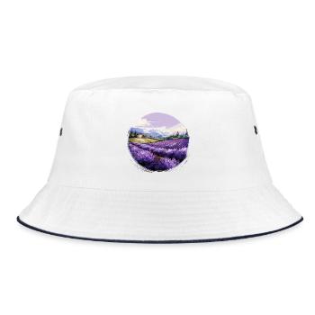 Lavender field with mountains and village - Bucket Hat - white/navy - Front