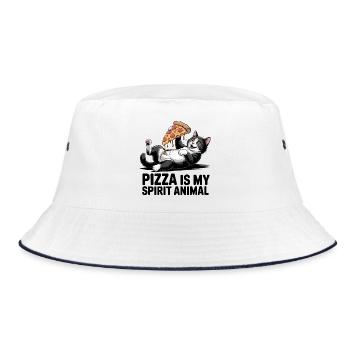 Pizza Katze - Bucket Hat - Weiß/Navy - Vorne