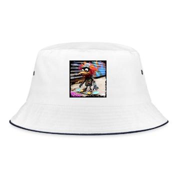 Skateboard street art fantasy oiseau chapeau coloré - Bob - blanc/marine - Devant