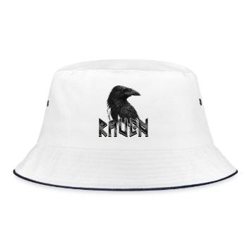 Dunkler Rabe mit Runen-Schriftzug - Bucket Hat - Weiß/Navy - Vorne