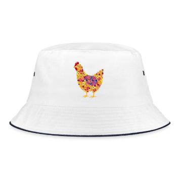 Blumenhuhn Bunt Farbenspiel - Bucket Hat - Weiß/Navy - Vorne