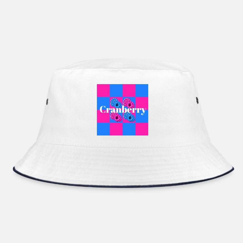 Lebendige Beerenmuster auf Farbblock-Hintergrund - Bucket Hat - Weiß/Navy