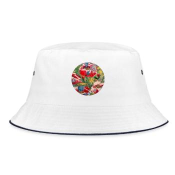 "Popies" Vivid Abstract Floral Canvas Artwork - Bucket Hat - white/navy - Front