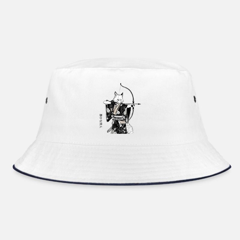 Samurai Fuchs mit Bogen – Ukiyo-e Japan Art - Bucket Hat - Weiß/Navy