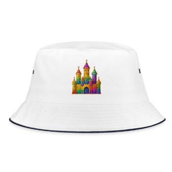 Regenbogen-Glitzer-Schloss-Design - Bucket Hat - Weiß/Navy - Vorne