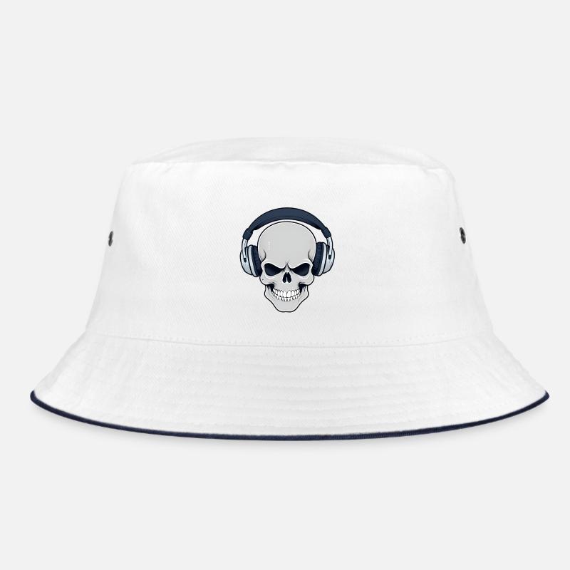 Skull Totenkopf Schädel mit Kopfhörer Vintage Stil Bucket Hat