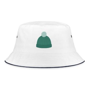 Strickmütze mit Pom Pom - Bucket Hat - Weiß/Navy - Vorne
