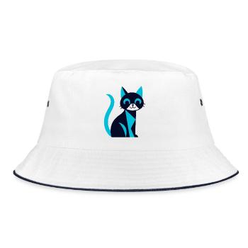 Black-blue cat with aw effect - Bucket Hat - white/navy - Front