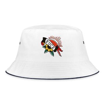 Tattoo Sonne mit Banner – Oldschool Design - Bucket Hat - Weiß/Navy - Vorne