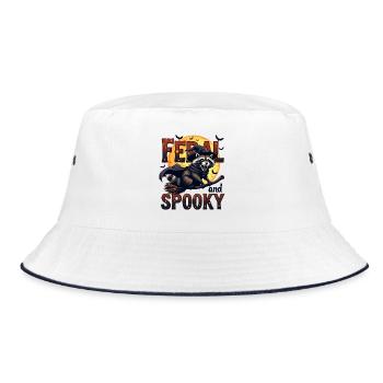 Feral and Spooky - Raccoon on broomstick - Bucket Hat - white/navy - Front
