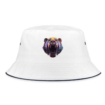Neon Löwenkopf Kunstdesign - Bucket Hat - Weiß/Navy - Vorne