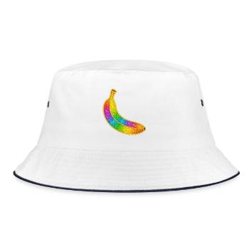 Regenbogen Glitzer-Banane - Bucket Hat - Weiß/Navy - Vorne