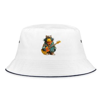 Rockiger Katzenmusiker im Retro-Style - Bucket Hat - Weiß/Navy - Vorne