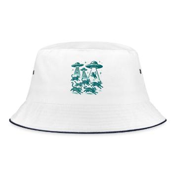 Alien Ufos Ufo Katze Katzen beamen retro Geschenk - Bucket Hat - Weiß/Navy - Vorne
