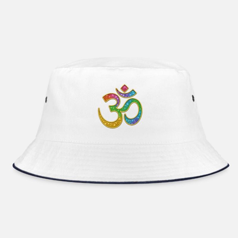 Regenbogen Om Symbol im Glitter-Design - Bucket Hat - Weiß/Navy