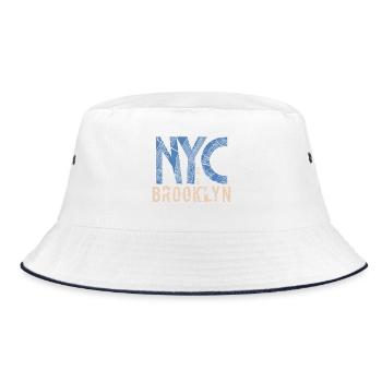 NYC Brooklyn – Urban Street Style - Bucket Hat - white/navy - Front