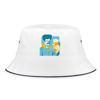 Retro hero with beer glass motif - Bucket Hat - white/navy - Front