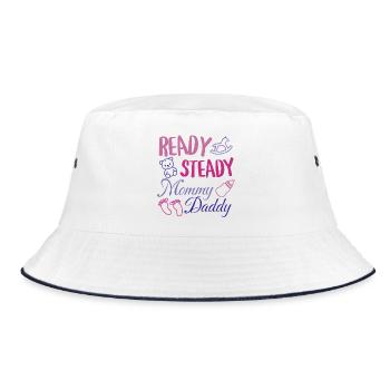 Ready Steady Mama und Papa Baby Shower Design - Bucket Hat - Weiß/Navy - Vorne