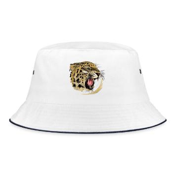 Wildes Raubtier-Design mit Leopardengesicht - Bucket Hat - Weiß/Navy - Vorne