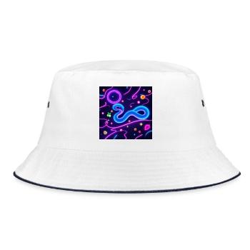Leuchtende Neon-Schlange mit Fruchtmotiven - Bucket Hat - Weiß/Navy - Vorne