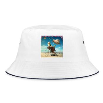 Surrealist dream world of senior woman in wheelchair - Bucket Hat - white/navy - Front