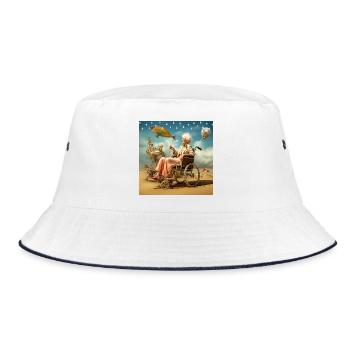 Surreale Senioren-Weltraum Strand Fische Abenteuer - Bucket Hat - Weiß/Navy - Vorne
