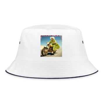 Mamie à moto dans le sable du désert Joie de vivre Age - Bob - blanc/marine - Devant