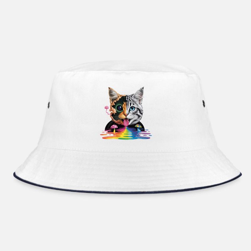 Surreal Cat Half-Glitch Design Bucket Hat